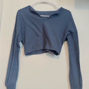 SHEIN Blue V-Neck Waffle Knit Women's Top